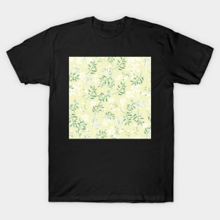 Spring green and cream watercolor leaves and branches T-Shirt